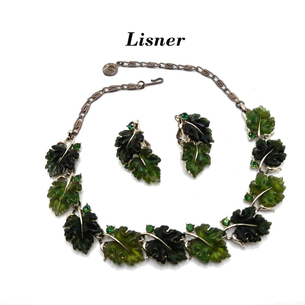 Vintage Lisner Rhinestone Lucite Necklace Earrings Set